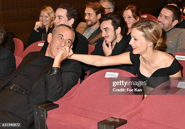 Presenter Thierry Ardisson and his wife TV presenter Audrey Crespo-Mara attend the Philippe Caloni 2016 Award Ceremony for the Best Interviewer...