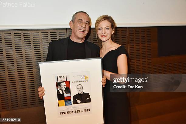 Presenter Thierry Ardisson and his wife TV presenter Audrey Crespo-Mara attend the Philippe Caloni 2016 Award Ceremony for the Best Interviewer...