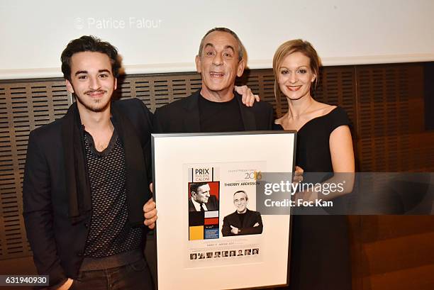 Gaston Ardisson , TV presenter Thierry Ardisson and his wife TV presenter Audrey Crespo-Mara attend the Philippe Caloni 2016 Award Ceremony for the...