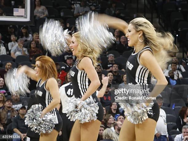 San Antonio Spurs Silver dancers perform during game between the Spurs and Minnesota Timberwolves at AT&T Center on January 17, 2017 in San Antonio,...