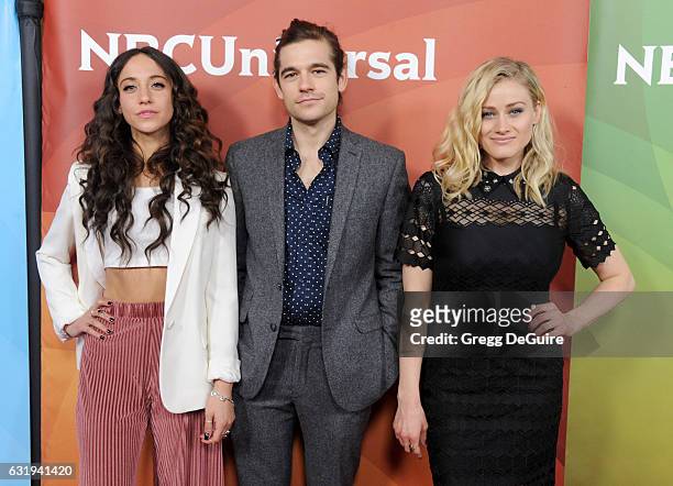 Actors Stella Maeve, Jason Ralph and Olivia Taylor Dudley arrive at the 2017 NBCUniversal Winter Press Tour - Day 1 at Langham Hotel on January 17,...