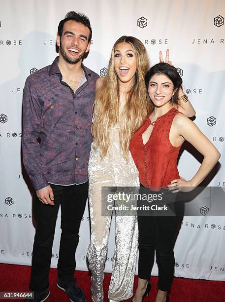 Singer Jena Rose poses with her brother Alex Raphael and Lucie Allouche at Singer Jena Rose Birthday Celebration at Bardot on January 12, 2017 in...