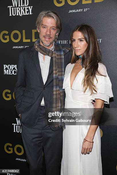 Stephen Gaghan and Minnie Mortimer attend TWC-Dimension with Popular Mechanics, The Palm Court & Wild Turkey Bourbon Host the Premiere of "Gold" at...