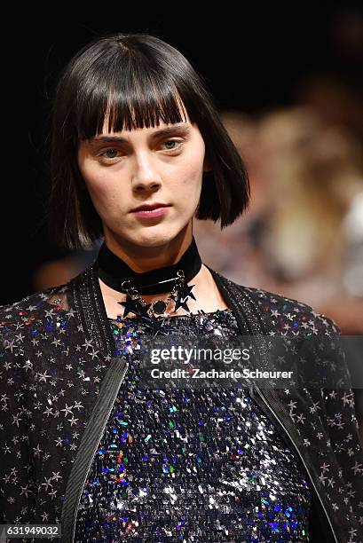 Model walks the runway at the Marc Cain fashion show A/W 2017 on January 17, 2017 in Berlin, Germany.