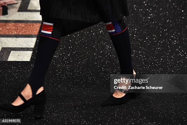 Model, shoe detail, walks the runway at the Marc Cain fashion show A/W 2017 on January 17, 2017 in Berlin, Germany.