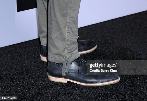 Actor Brant Daugherty, shoe detail, attends the premiere of STX Entertainment's 'The Space Between Us' at ArcLight Hollywood on January 17, 2017 in...