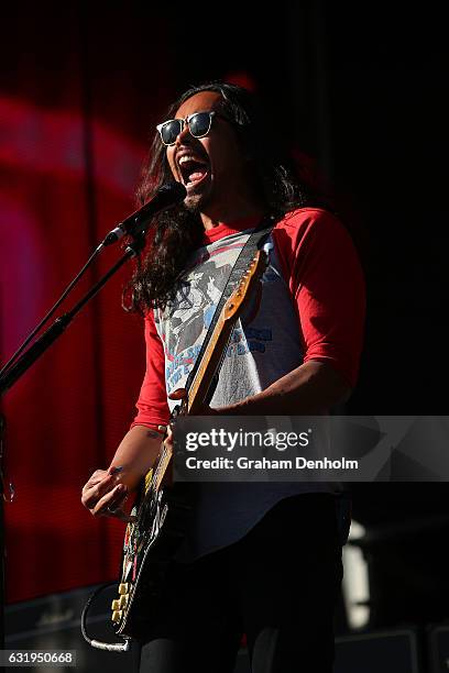 Dougy Mandagi from The Temper Trap performs at AO Open Sessions during day three of the 2017 Australian Open at Melbourne Park on January 18, 2017 in...