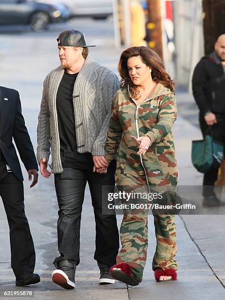 Katy Mixon and Breaux Greer are seen arriving at 'Jimmy Kimmel Live' on January 17, 2017 in Los Angeles, California.