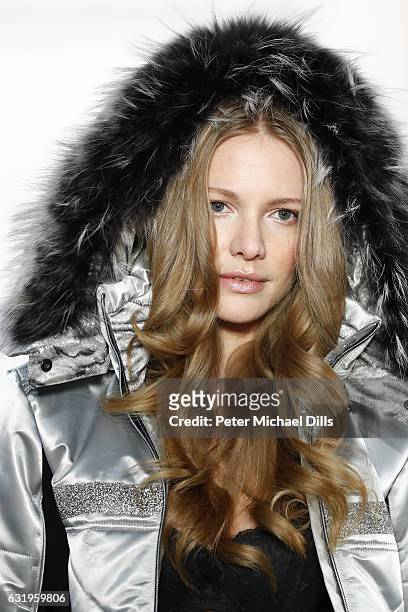 Model, fashion detail, walks the runway at the Sportalm show during the Mercedes-Benz Fashion Week Berlin A/W 2017 at Kaufhaus Jandorf on January 18,...