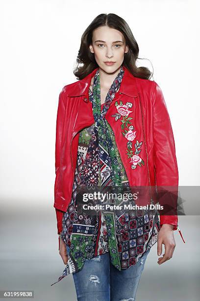 Model walks the runway at the Sportalm show during the Mercedes-Benz Fashion Week Berlin A/W 2017 at Kaufhaus Jandorf on January 18, 2017 in Berlin,...