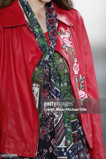 Model, fashion detail, walks the runway at the Sportalm show during the Mercedes-Benz Fashion Week Berlin A/W 2017 at Kaufhaus Jandorf on January 18,...