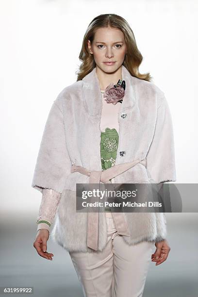 Model walks the runway at the Sportalm show during the Mercedes-Benz Fashion Week Berlin A/W 2017 at Kaufhaus Jandorf on January 18, 2017 in Berlin,...