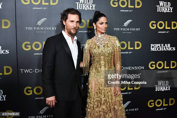 Actors Matthew McConaughey and Camila Alves attends the world premiere of 'Gold' hosted by TWC - Dimension with Popular Mechanics, The Palm Court &...