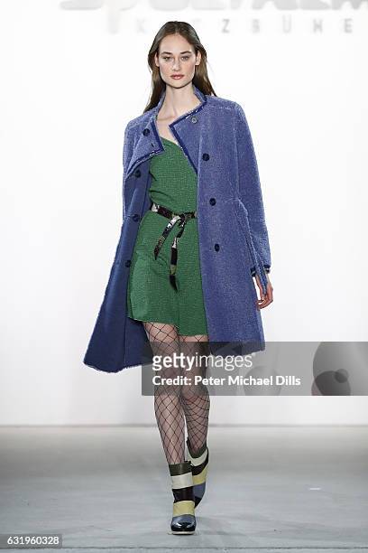 Model walks the runway at the Sportalm show during the Mercedes-Benz Fashion Week Berlin A/W 2017 at Kaufhaus Jandorf on January 18, 2017 in Berlin,...