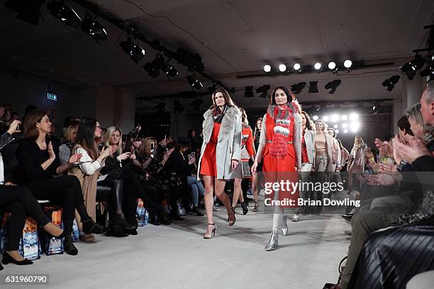 Models walk the runway at the Sportalm show during the Mercedes-Benz Fashion Week Berlin A/W 2017 at Kaufhaus Jandorf on January 18, 2017 in Berlin,...