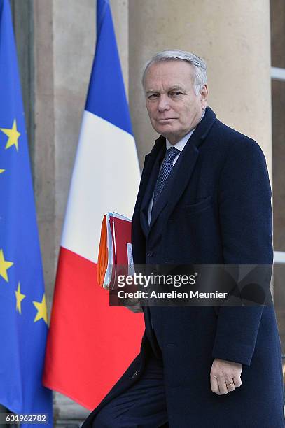 French Minister of Foreign Affairs Jean Marc Ayrault attends an emergency meeting concerning the cold weather in France at Elysee Palace on January...