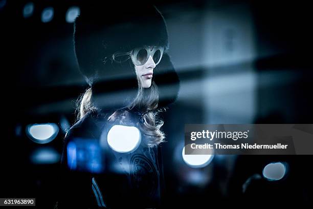 Model walks the runway at the Sportalm show during the Mercedes-Benz Fashion Week Berlin A/W 2017 at Kaufhaus Jandorf on January 18, 2017 in Berlin,...