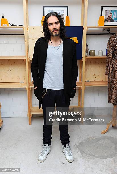 Russell Brand launches RAPt's new employment services aimed at supporting addicts and reduce re-offending at Trew Era Cafe on January 18, 2017 in...