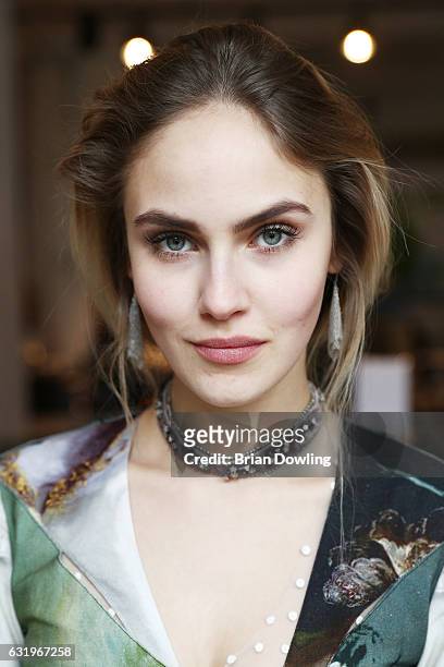 Elena Carriere attends the Rebekka Ruetz show during the Mercedes-Benz Fashion Week Berlin A/W 2017 at Kaufhaus Jandorf on January 18, 2017 in...
