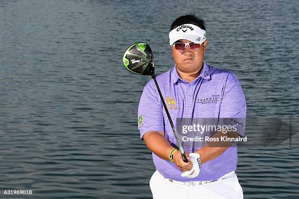 Kiradech Aphibarnrat of Thailand poses for a picture during the pro-am event prior to the Abu Dhabi HSBC Championship at Abu Dhabi Golf Club on...