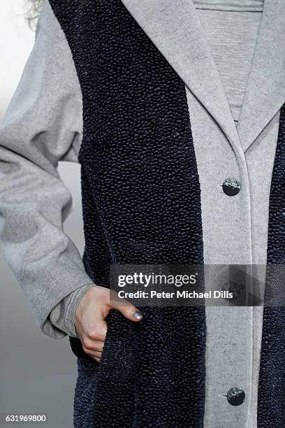 Model, fashion detail, walks the runway at the Rebekka Ruetz show during the Mercedes-Benz Fashion Week Berlin A/W 2017 at Kaufhaus Jandorf on...