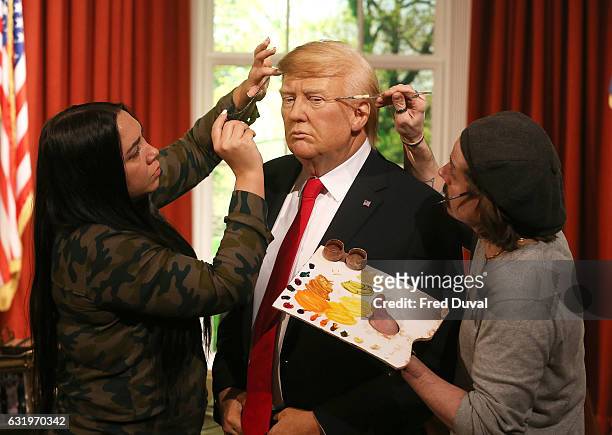 Madame Tussauds unveils a wax figure of President-Elect Donald J. Trump ahead of the inauguration on Friday at Madame Tussauds London on January 18,...