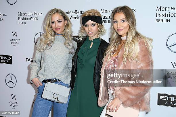 Carmen Mercedes Kroll, Taynara Joy Silva Wolf and Ana Johnson attend the Rebekka Ruetz show during the Mercedes-Benz Fashion Week Berlin A/W 2017 at...