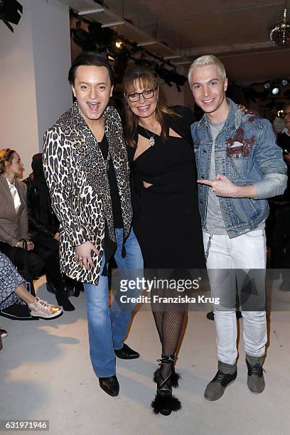 Julian F.M. Stoeckel, Maren Gilzer and Julian David attend the Rebekka Ruetz show during the Mercedes-Benz Fashion Week Berlin A/W 2017 at Kaufhaus...