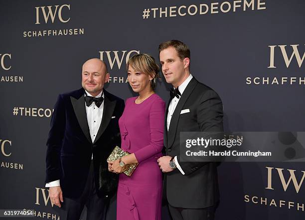 Schaffhausen CEO Georges Kern, Mika Ninagawa and Incoming IWC Schaffhausen CEO Christoph Grainger-Herr attend the IWC Schaffhausen "Decoding the...