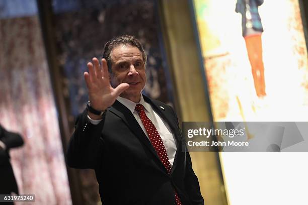 New York Governor Andrew Cuomo arrives at Trump Tower to meet with President-elect Donald Trump on January 18, 2017 in New York City. Donald Trump is...