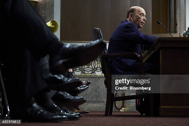 Billionaire investor Wilbur Ross, commerce secretary nominee for U.S. President-elect Donald Trump, speaks during a Senate Commerce, Science and...