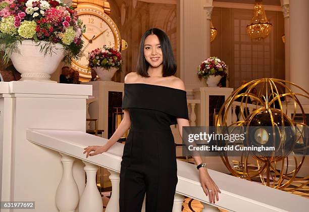 Zhang Zilin visits the IWC booth during the launch of the Da Vinci Novelties from the Swiss luxury watch manufacturer IWC Schaffhausen at the Salon...