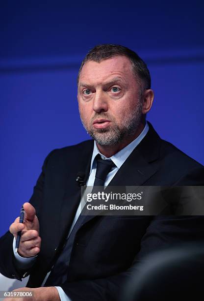 Oleg Deripaska, billionaire and president of United Co. Rusal, speaks during a panel session at the World Economic Forum in Davos, Switzerland, on...