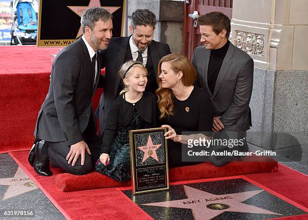 Actress Amy Adams, husband Darren Le Gallo, daughter Aviana Olea Le Gallo and actors Jeremy Renner and Denis Villeneuve attend the ceremony honoring...