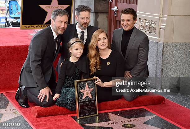 Actress Amy Adams, husband Darren Le Gallo, daughter Aviana Olea Le Gallo and actors Jeremy Renner and Denis Villeneuve attend the ceremony honoring...