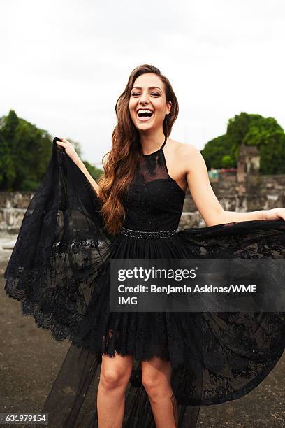 Miss Universe Austria, Dajana Dzinic wears a gown by designer Sherri Hill while visiting Fort Santiago on January 16, 2017 in Manila, the...