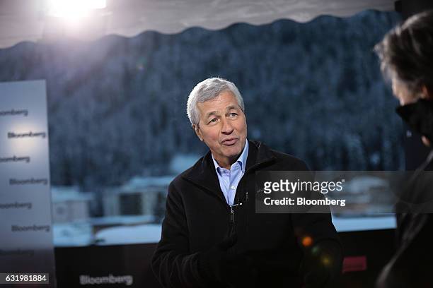 James Dimon, chief executive officer of JPMorgan Chase & Co., speaks during a Bloomberg Television interview at the World Economic Forum in Davos,...