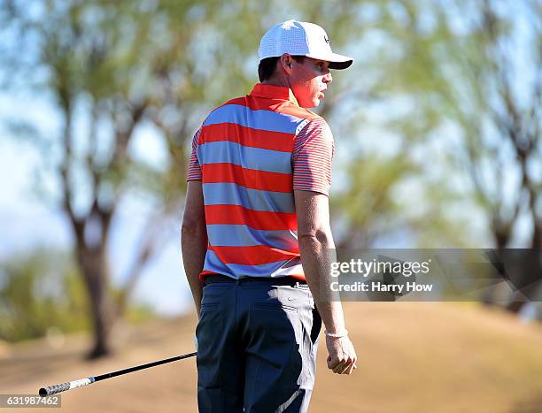 Nick Watney waits to hit during practice for the CareerBuilder Challenge at PGA West on January 18, 2017 in La Quinta, California.