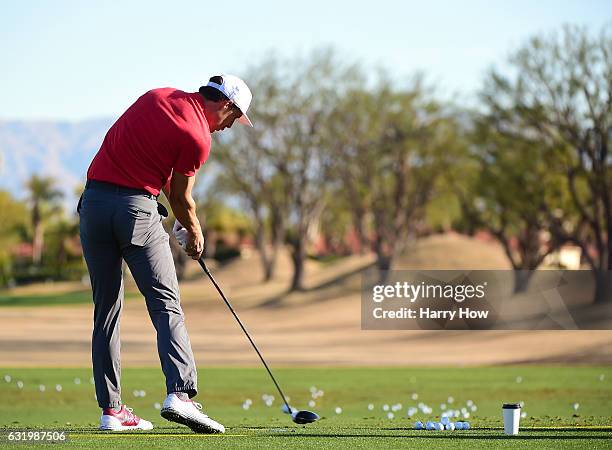Jamie Lovemark hits during practice for the CareerBuilder Challenge at PGA West on January 18, 2017 in La Quinta, California.
