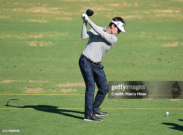 Kevin Na hits driver during practice for the CareerBuilder Challenge at PGA West on January 18, 2017 in La Quinta, California.