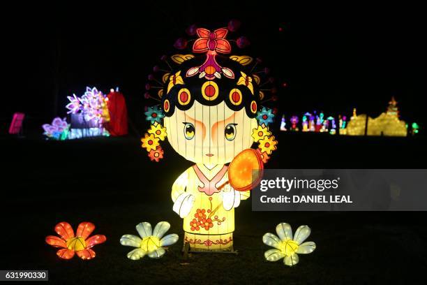 Light sculptures depicting a Chinese opera character is pictured during a photocall to promote the Magical Lantern Festival at Chiswick House Gardens...