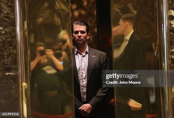 Donald Trump Jr. Arrives at Trump Tower on January 18, 2017 in New York City. President-elect Donald Trump is to be sworn in as the 45th President of...