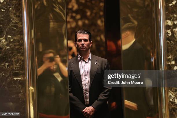 Donald Trump Jr. Arrives at Trump Tower on January 18, 2017 in New York City. President-elect Donald Trump is to be sworn in as the 45th President of...