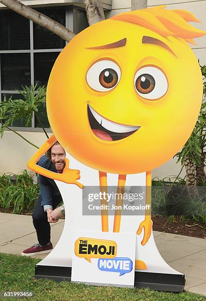 Actor T.J. Miller poses at the Photo Call For Columbia Pictures' "The Emoji Movie" at Sony Pictures Studios on January 18, 2017 in Culver City,...