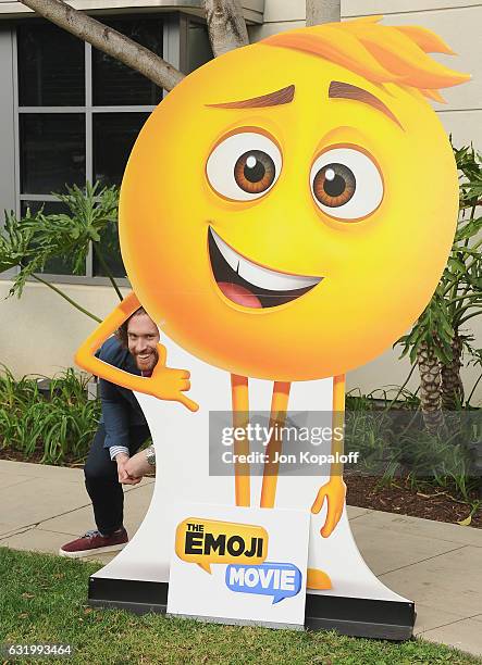 Actor T.J. Miller poses at the Photo Call For Columbia Pictures' "The Emoji Movie" at Sony Pictures Studios on January 18, 2017 in Culver City,...