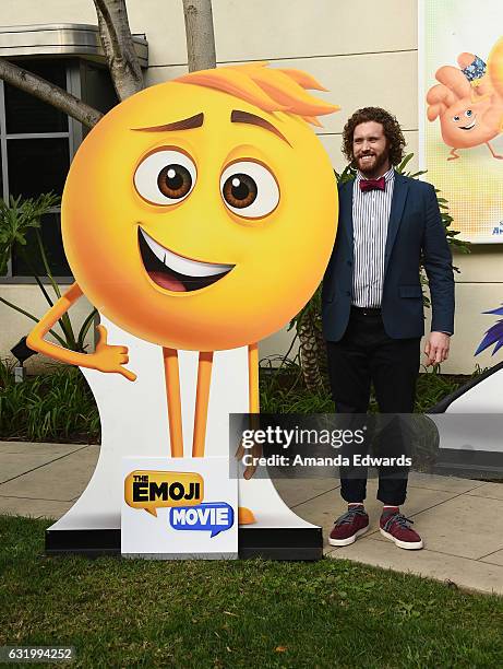 Actor T.J. Miller attends the photo call for Columbia Pictures' "The Emoji Movie" at Sony Pictures Studios on January 18, 2017 in Culver City,...