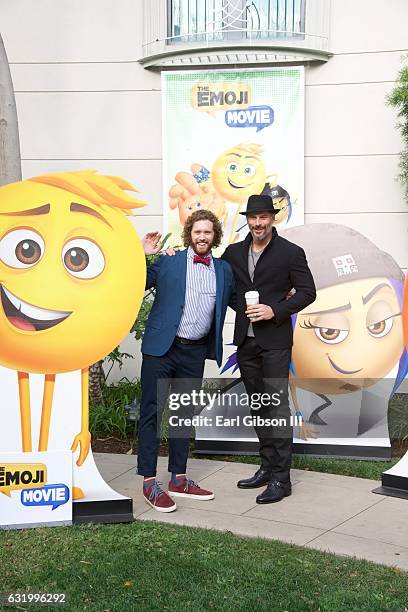 Actor TJ Miller and Actor Joe Manganiello pose for a photo at Sony Pictures Studios on January 18, 2017 in Culver City, California.