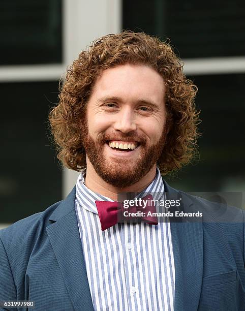 Actor T.J. Miller attends the photo call for Columbia Pictures' "The Emoji Movie" at Sony Pictures Studios on January 18, 2017 in Culver City,...