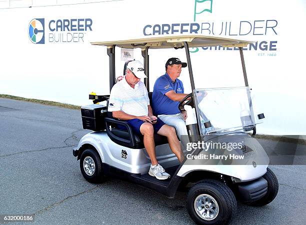 Jason Dufner leaves the driving range during practice for the CareerBuilder Challenge at PGA West on January 18, 2017 in La Quinta, California.