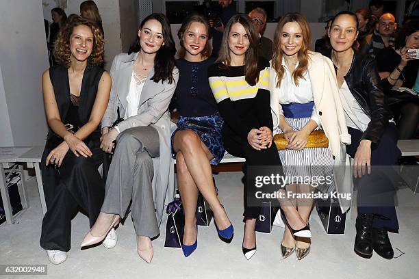 Chiara Schoras, Maria Ehrich, Sonja Gerhardt, Alice Dwyer, Mina Tanderand Jeanette Hain attend the Laurel show during the Mercedes-Benz Fashion Week...